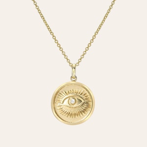 14k Gold Diamond Eye Medallion Necklace