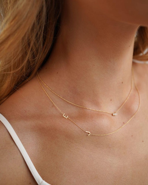 Double 14k Gold Asymmetrical Initial Necklace Canada