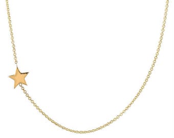 14k Gold Star Necklace, 14k Solid Gold