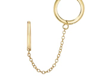 14K Gold Small Chain Huggie Earrings