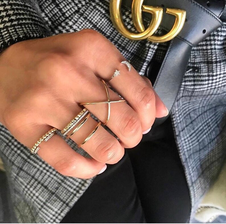 14k solid gold cross ring 14k gold X Ring