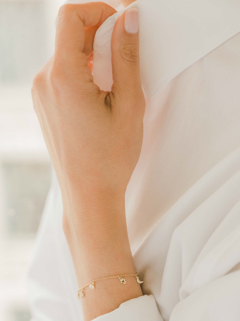 14k Solid Gold Charm Bracelet Etsy