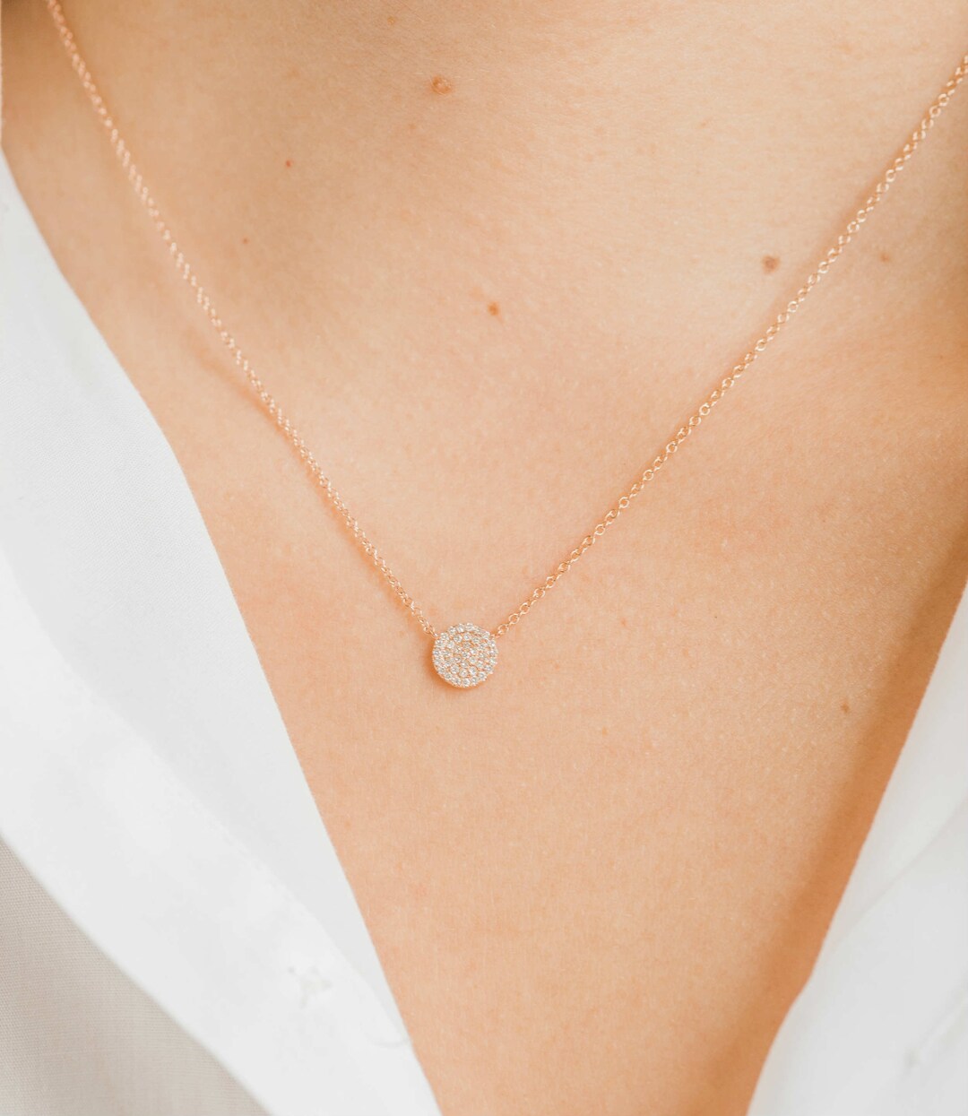 Diamond Circle Necklace, 14k Solid Gold - Etsy