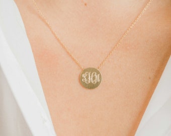 14k solid gold monogram necklace