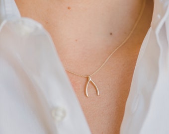 14k Gold Wishbone Necklace