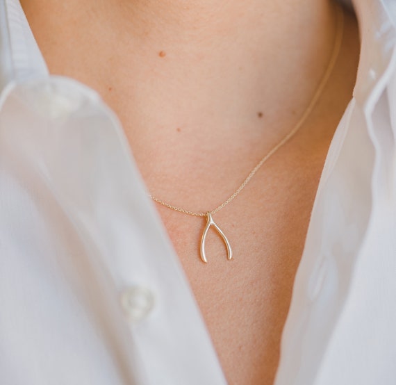 Zoe Lev 14K Yellow Gold Wishbone Pendant Necklace, 16-18