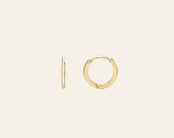 14k Gold Mini Huggie Earrings | 14k Solid Gold Hoops
