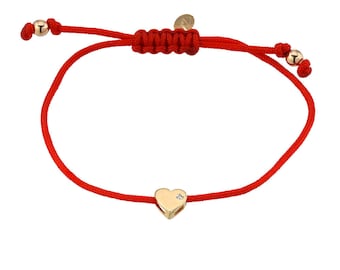 14k Gold Heart with Tiny Diamond String Bracelet
