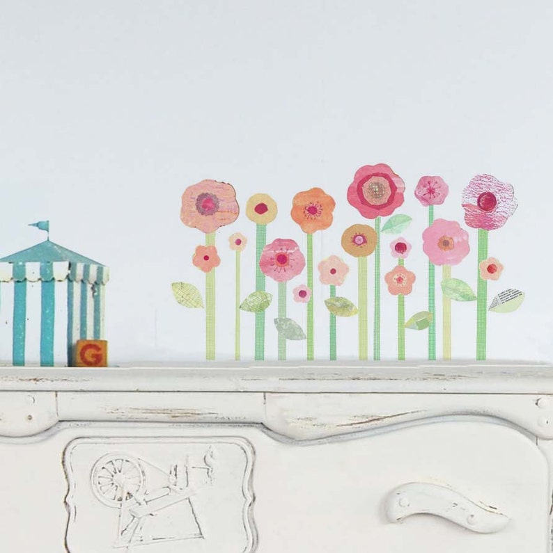 Flower Fabric Wall Decals Pink Flower Wall Stickers Etsy