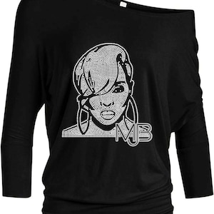Rhinestone MJB Off Shoulder 3/4 Sleeve  Dolman T-Shirt