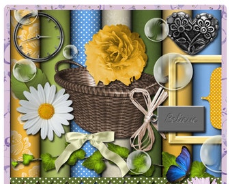 Spring Mini - a digital scrapbooking kit with 7 papers and 15 embellishments