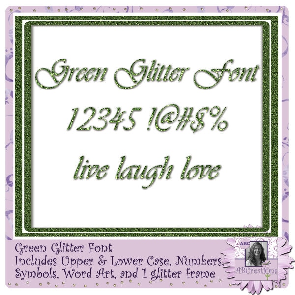 Green glitter font, text, alpha, alphabet, Digital Scrapbooking, digiscrap, scrapbook, paper crafting, card making, home decor, holiday