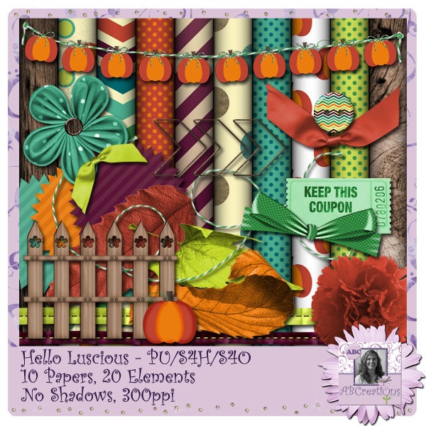 Hello Luscious Digital Scrapbooking kit, digiscrap, scrapbook, paper crafting, card making, home decor, page kit, craft projects, projects