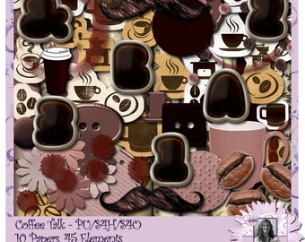 Coffee Talk digital scrapbooking kit with Alphabets and Letters and Papers and Embellishments