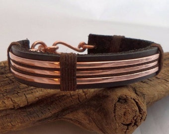 Leather and Polished Copper Bracelet, Copper Bracelet Men, Leather Bracelet Men, 7th Anniversary Gift, ColeTaylorDesigns