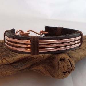 Leather and Polished Copper Bracelet, Copper Bracelet Men, Leather Bracelet Men, 7th Anniversary Gift, ColeTaylorDesigns image 1