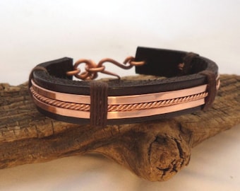 Leather and Polished Copper Bracelet, Men's Christmas Gift, 7th Anniversary, ColeTaylorDesigns