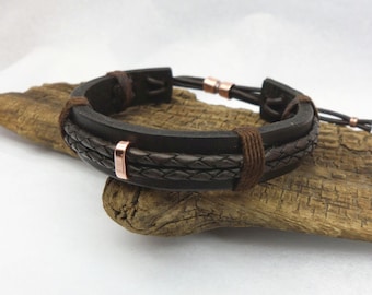 Braided Leather and Copper Bracelet, Gift for Man, Leather Bracelet Men, Copper Bracelet Men, 7th Anniversary, ColeTaylorDesigns