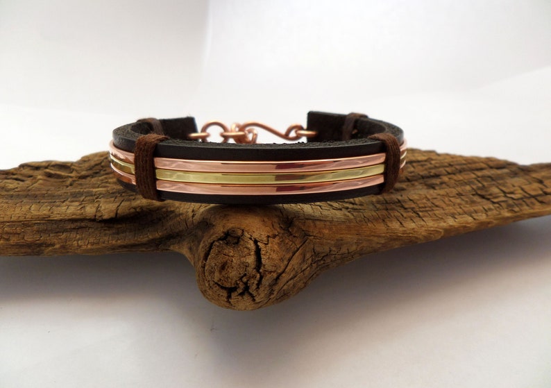 Copper and Brass Bracelet Leather Bracelet Mens Bracelet Etsy