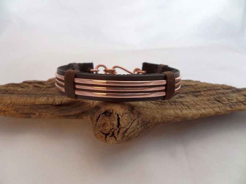 Leather and Polished Copper Bracelet, Copper Bracelet Men, Leather Bracelet Men, 7th Anniversary Gift, ColeTaylorDesigns image 4