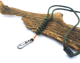 Paracord  Lanyard with Metal Carabiner or Split Ring and Breakaway Clasp. Available in 5 Colors