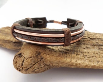 Mens Leather and Copper Bracelet, Copper Bracelet Men, Leather Bracelet Men, 7th Anniversary, ColeTaylorDesigns