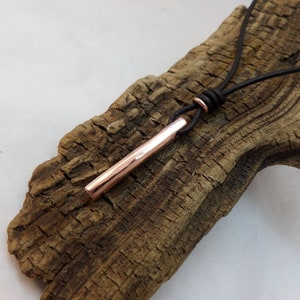 Hand Hammered Copper Pendant Necklace: Minimalist Leather Cord