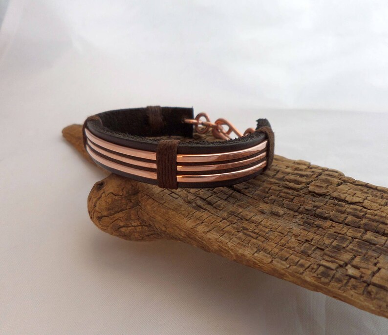 Leather and Polished Copper Bracelet, Copper Bracelet Men, Leather Bracelet Men, 7th Anniversary Gift, ColeTaylorDesigns image 5