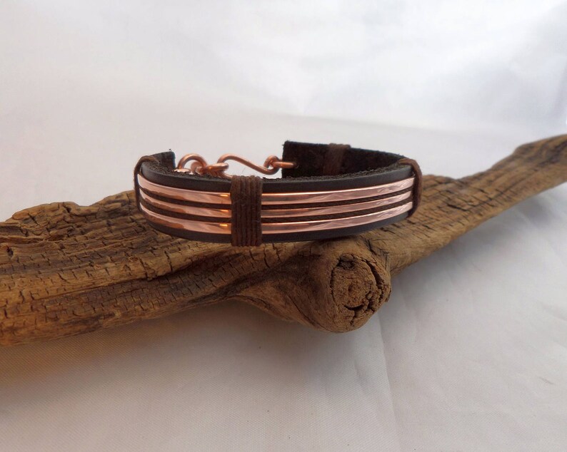 Leather and Polished Copper Bracelet, Copper Bracelet Men, Leather Bracelet Men, 7th Anniversary Gift, ColeTaylorDesigns image 2