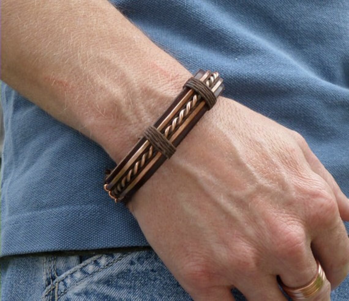 Leather and Copper Bracelet Bracelet Men 7th Anniversary Etsy