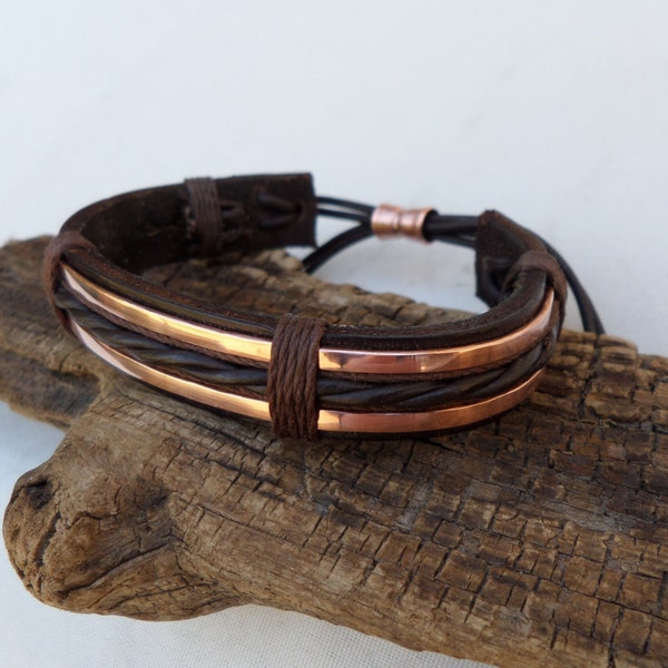 Leather and Copper Bracelet, Men's Leather and Copper Bracelet, Mens Leather Bracelet, Mens Copper Bracelet, ColeTaylorDesigns