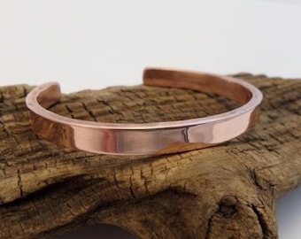 Bracelet manchette en cuivre massif poli, cadeau de Saint-Valentin pour homme et femme, 7e anniversaire, ColeTaylorDesigns