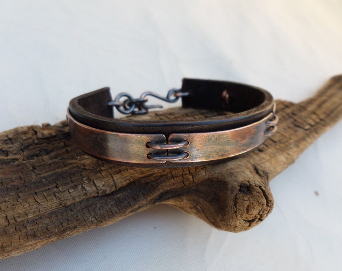 Leather and Copper Bracelet, Men's Leather and Copper Bracelet, Mens