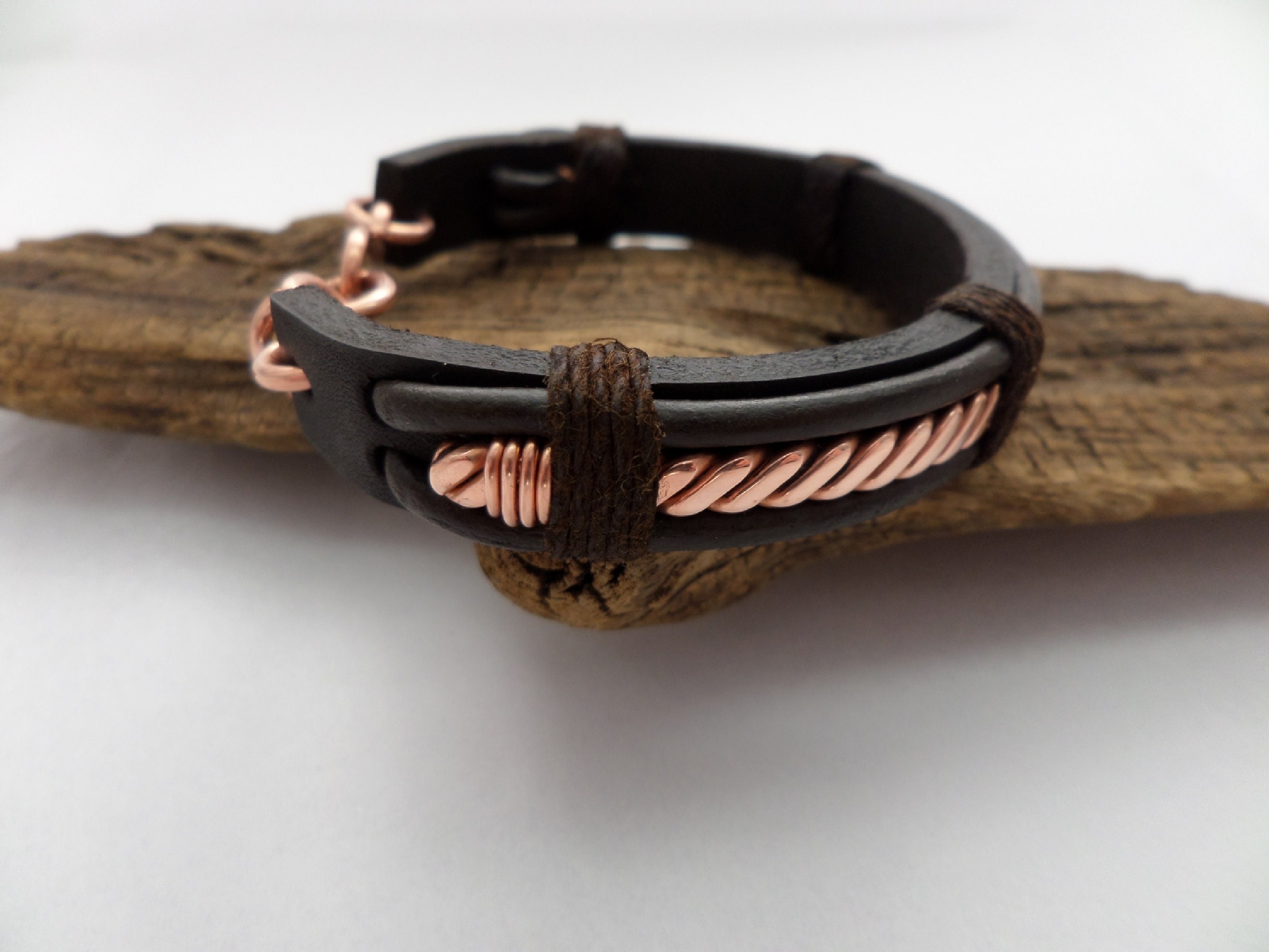 Men's Leather and Copper Bracelet 7th Anniversary Gift - Etsy