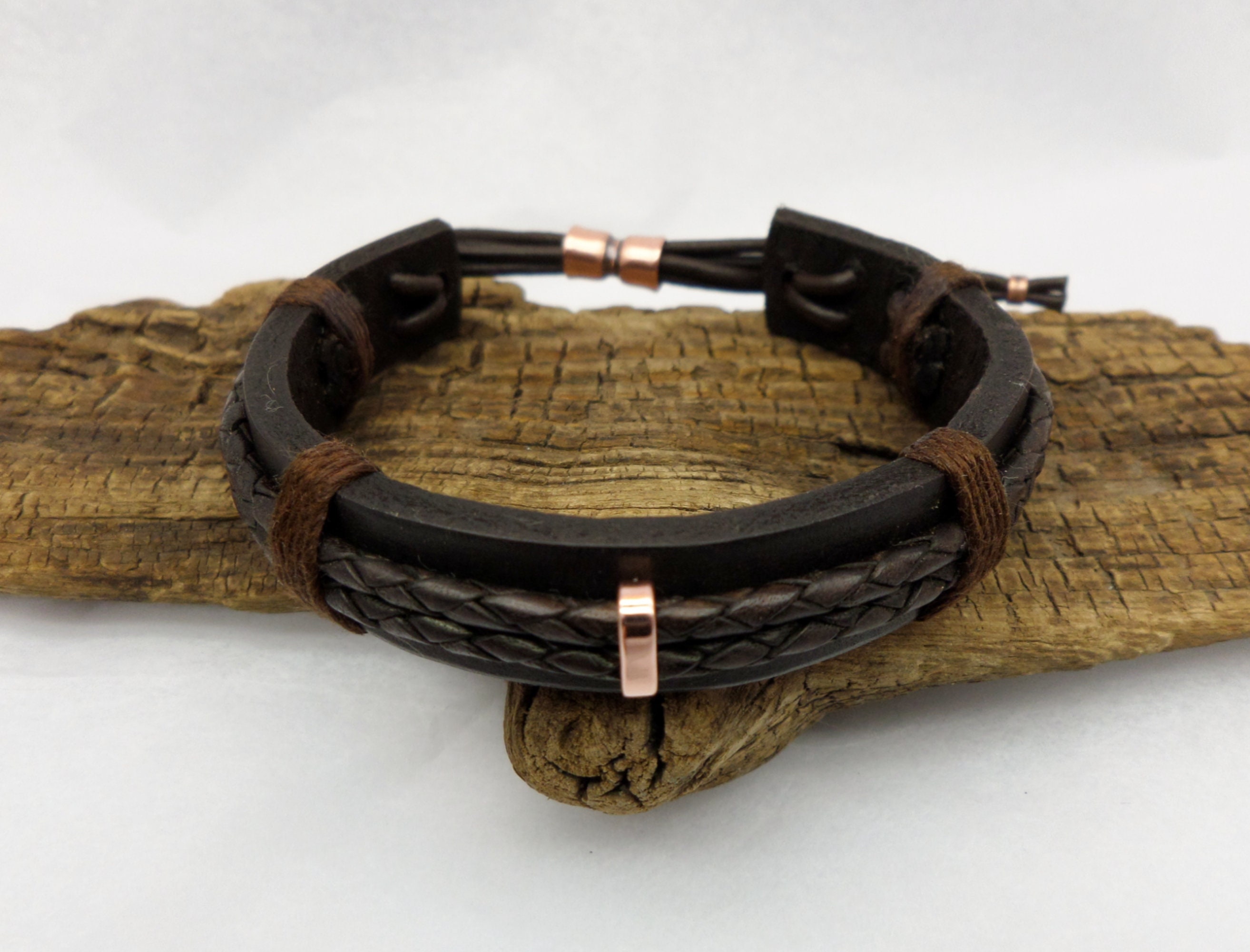 Braided Leather Bracelet 7th Anniversary Copper Bracelet | Etsy