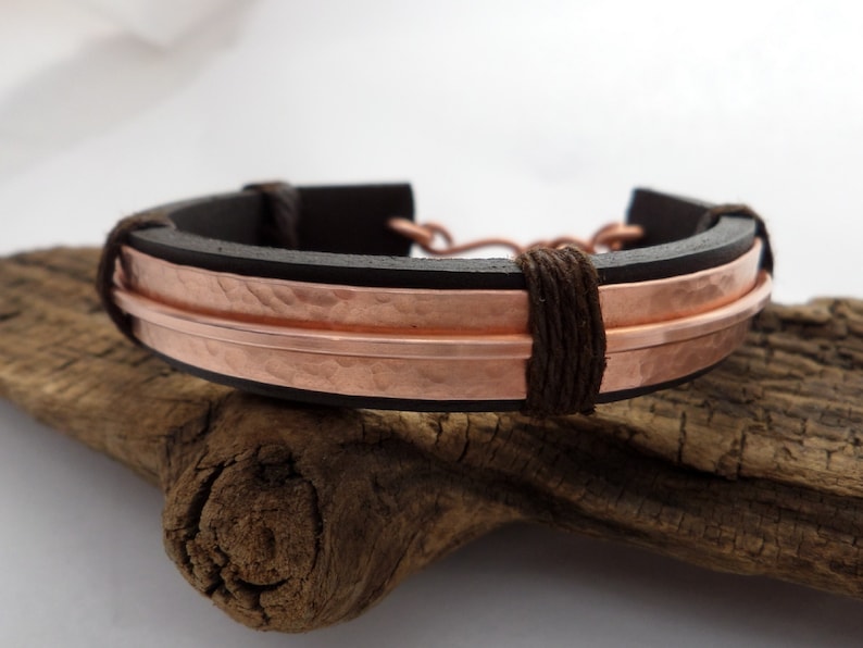 Leather and Copper Bracelet, Copper Bracelet Men, Leather Bracelet Men, 7th Anniversary, ColeTaylorDesigns image 4