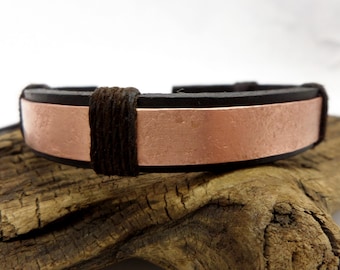 Men's Textured Copper and Leather Bracelet, Copper Bracelet, Leather Bracelet,  7th Anniversary, Gift, ColeTaylorDesigns
