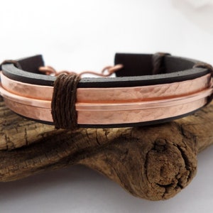 Leather and Copper Bracelet, Copper Bracelet Men, Leather Bracelet Men, 7th Anniversary, ColeTaylorDesigns image 2