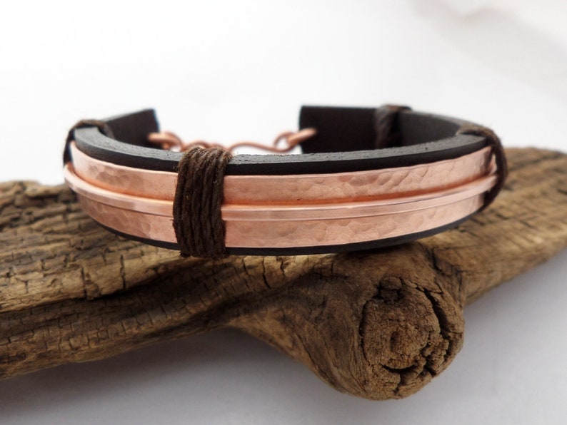 Leather and Copper Bracelet, Copper Bracelet Men, Leather Bracelet Men, 7th Anniversary, ColeTaylorDesigns image 2