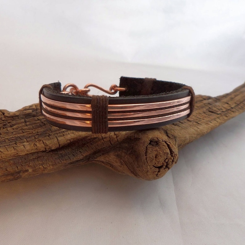 Leather and Polished Copper Bracelet, Copper Bracelet Men, Leather Bracelet Men, 7th Anniversary Gift, ColeTaylorDesigns image 1
