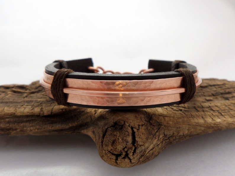 Leather and Copper Bracelet, Copper Bracelet Men, Leather Bracelet Men, 7th Anniversary, ColeTaylorDesigns image 3