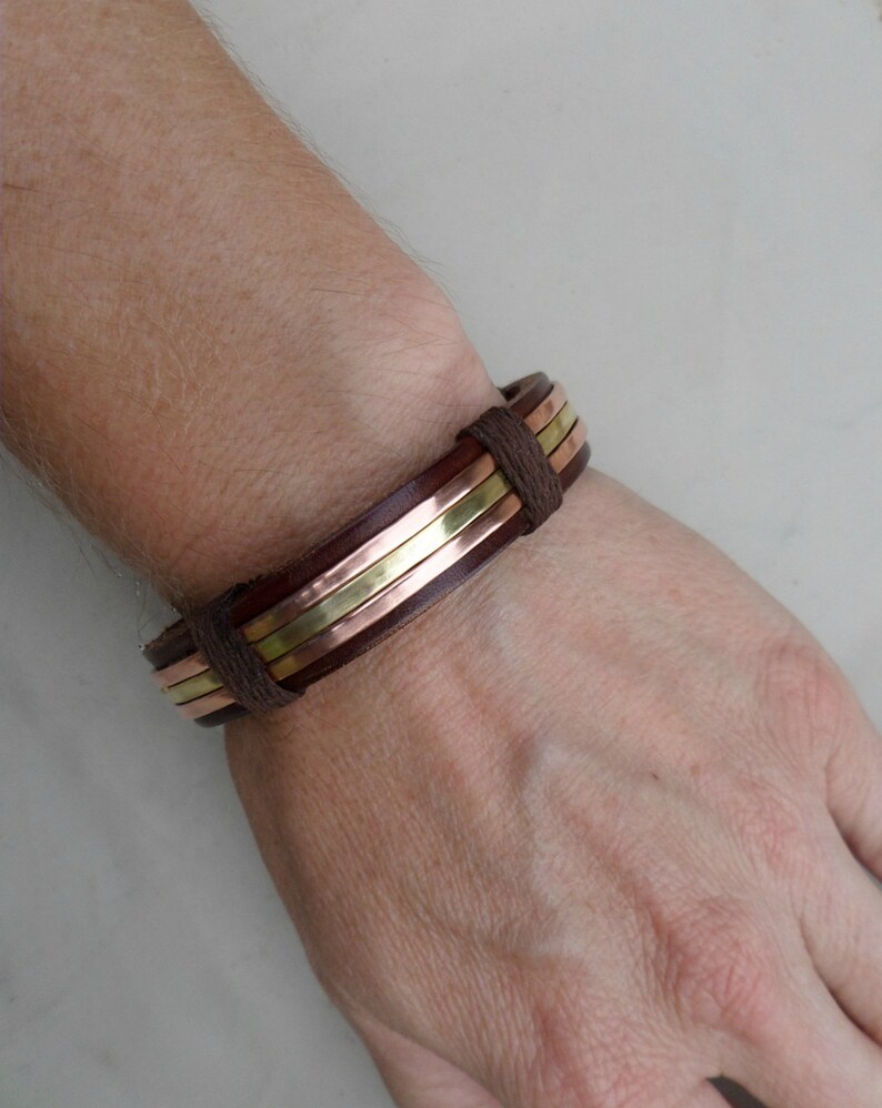 Copper and Brass Bracelet Leather Bracelet Mens Bracelet Etsy
