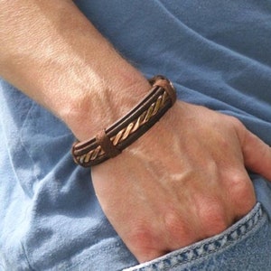 Men's Leather and Copper Bracelet, Leather Bracelet, Copper Bracelet, 7th Anniversary, ColeTaylorDesigns