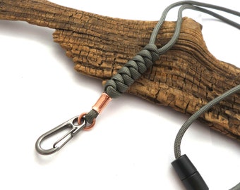 Paracord  Lanyard with Metal Carabiner or Split Ring and Breakaway Clasp. Available in 5 Colors