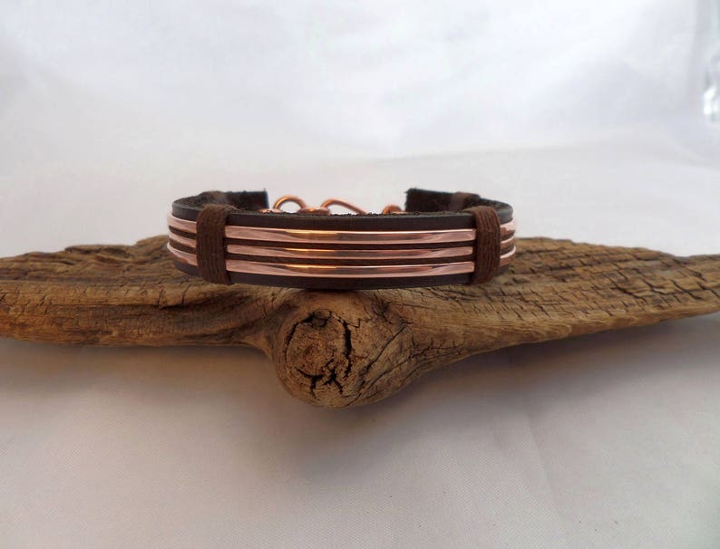 Leather and Polished Copper Bracelet, Copper Bracelet Men, Leather Bracelet Men, 7th Anniversary Gift, ColeTaylorDesigns image 3