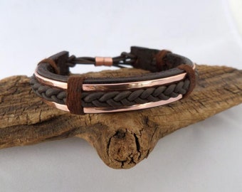 Braided Leather and Copper Bracelet, Copper Bracelet Men Leather Bracelet Men, 7th Anniversary, ColeTaylorDesigns