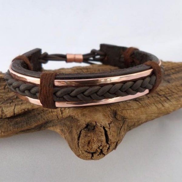 Braided Leather and Copper Bracelet, Copper Bracelet Men Leather Bracelet Men, 7th Anniversary, ColeTaylorDesigns