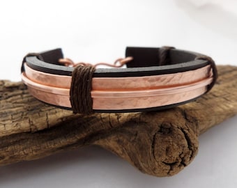 Copper and Leather Bracelet, Copper Bracelet Men, Leather Bracelet Men, 7th Anniversary, ColeTaylorDesigns