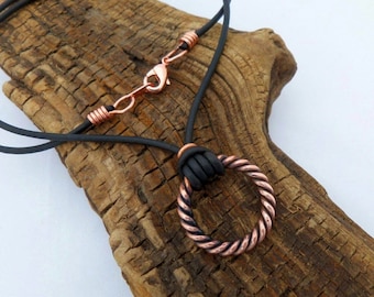 Copper and Leather Necklace, Men's Christmas Gift, 7th Anniversary, Men's Women's Gift, ColeTaylorDesigns