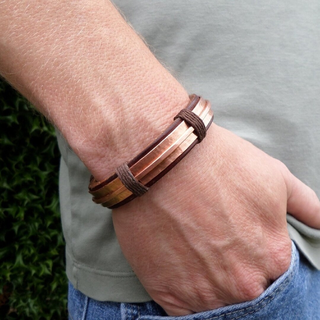 mens leather copper bracelet